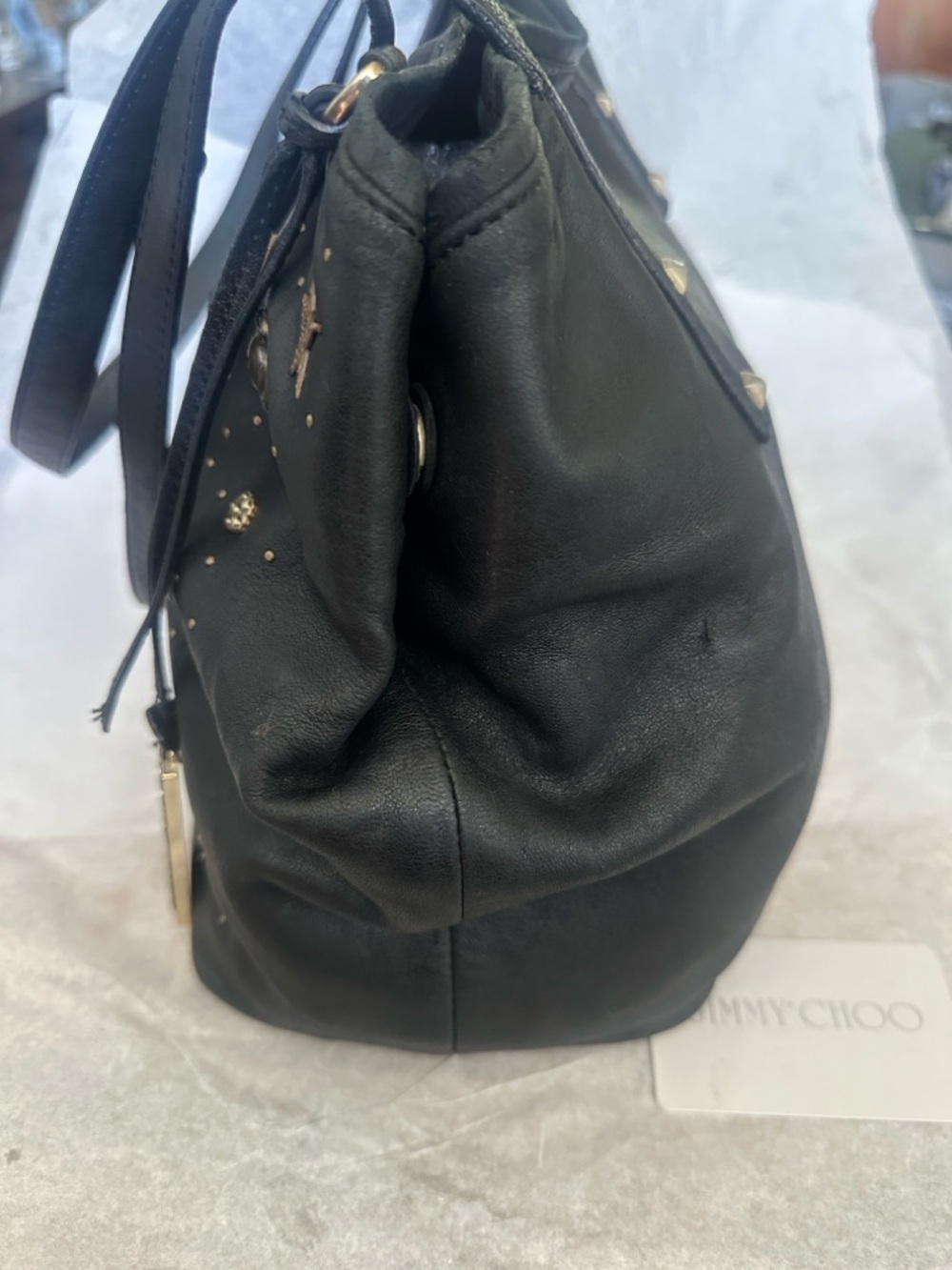 Y2K Authentic Jimmy Choo Vintage Leather Zodiac Tote Bag Black Stars Charm COA - Picture 4 of 14